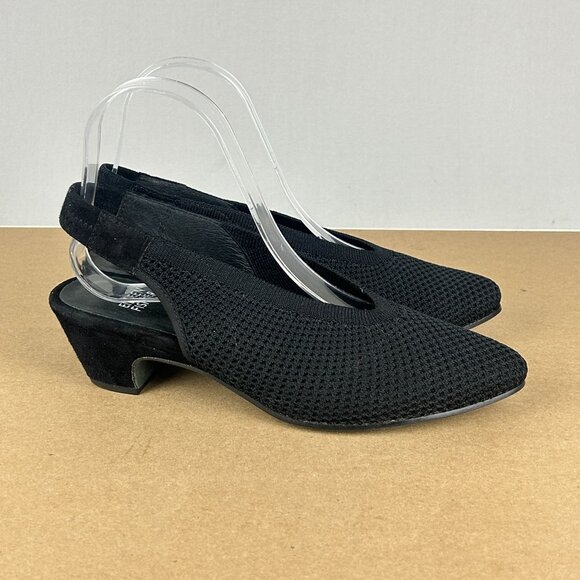 Eileen Fisher Vasa Slingback Stretch Knit Pumps Womens 7.5 Black Closed Toe - Picture 3 of 9